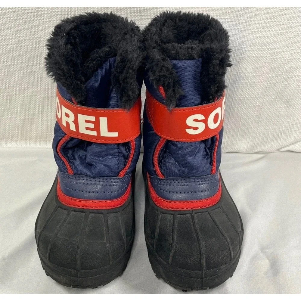 Sorel Kids Snow Commander Boots Navy Blue Red Black NC1960-591 Size 8 Toddler